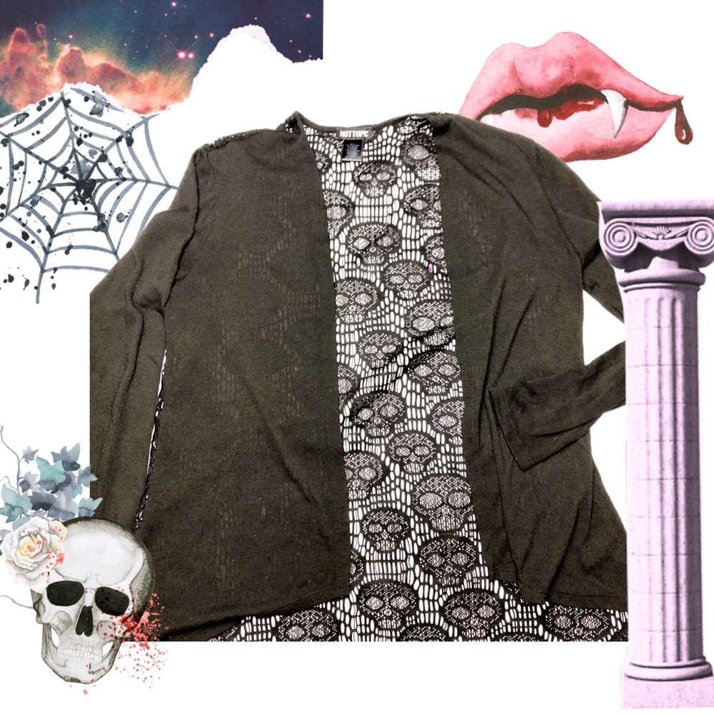 Hot Topic Skull Cardigan Black Large